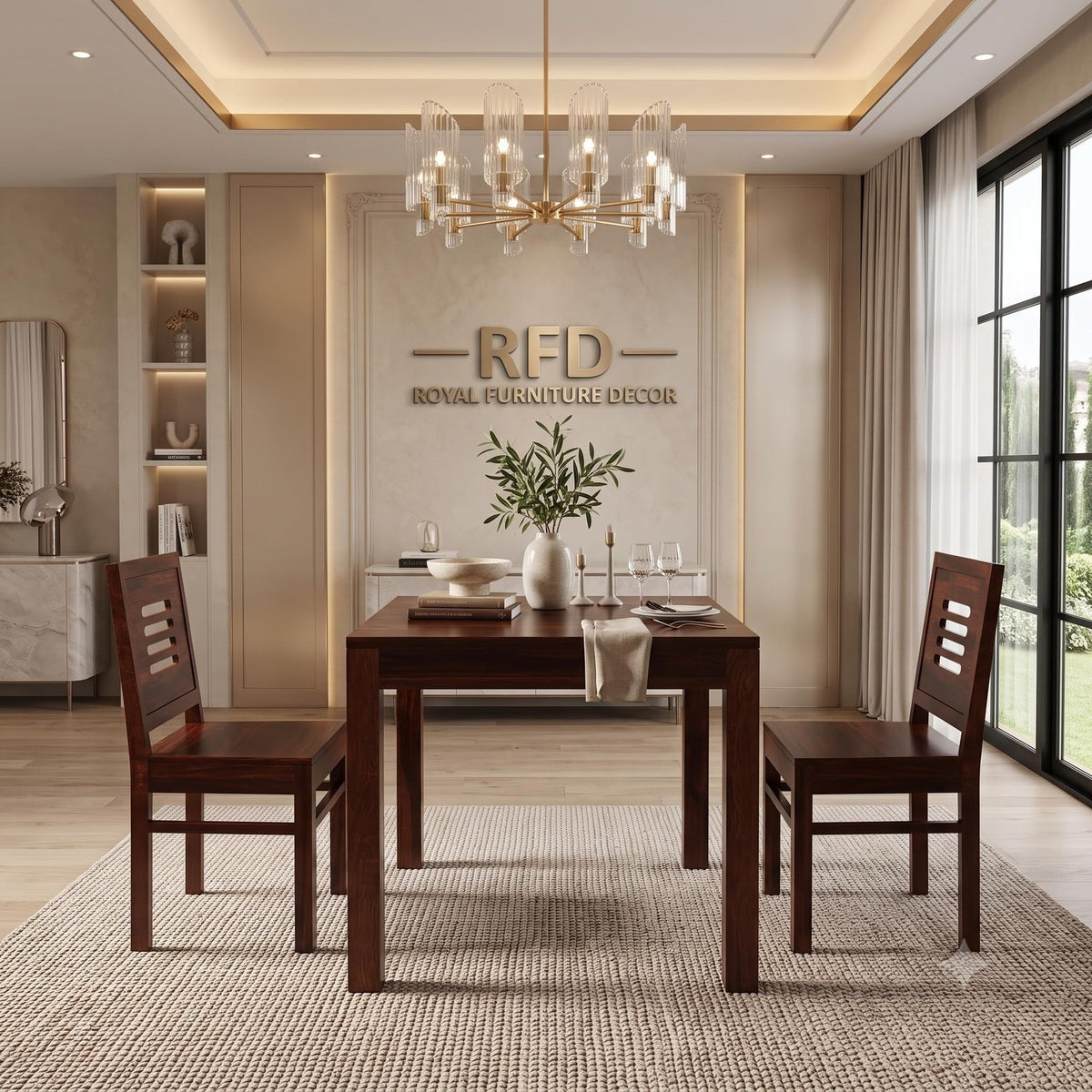 Royal Furniture Decor Solid Sheesham Wood 2 Seater Dining Table Set Without Cushioned Chairs for Dining Room | Living Room | Home & Office | Hotels Restaurant & Cafe (2 Seater, Walnut B)