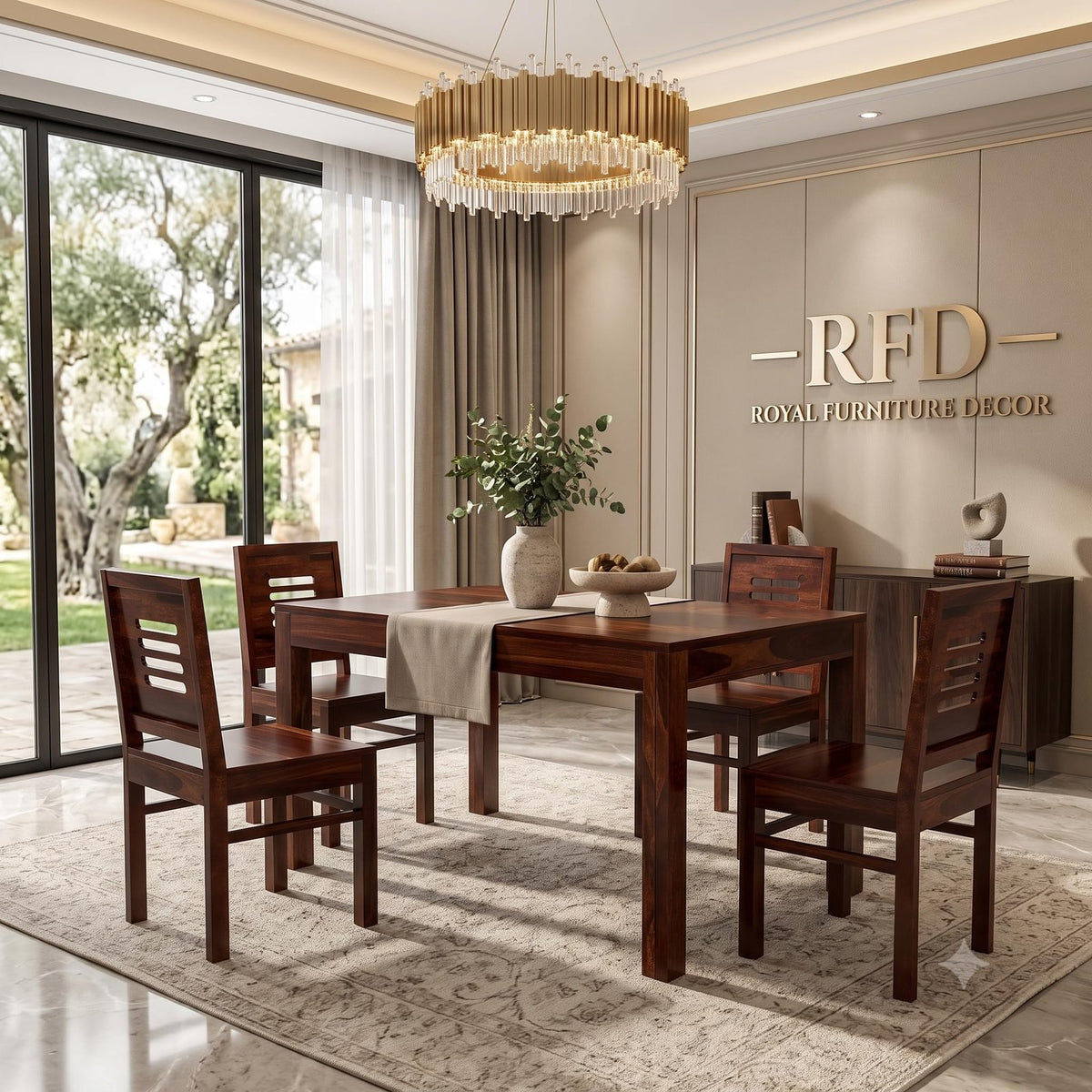 Royal Furniture Decor Solid Sheesham Wood 4 Seater Dining Table Set Without Cushioned Chairs for Dining Room | Living Room | Home & Office | Hotels Restaurant & Cafe (4 Seater, Walnut B)