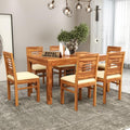 Royal Furniture Decor Solid Sheesham Wood 6 Seater Dining Table Set with Cushioned Chairs for Dining Room | Living Room | Home & Office | Hotels Restaurant & Cafe (6 Seater, Honey Finish B)