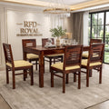 Royal Furniture Decor Solid Sheesham Wood 6 Seater Dining Table Set with Cushioned Chairs for Dining Room | Living Room | Home & Office | Hotels Restaurant & Cafe (6 Seater, Walnut Finish B)