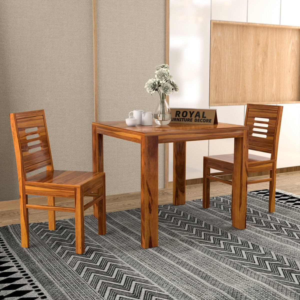 Royal Furniture Decor Solid Sheesham Wood 2 Seater Dining Table Set Without Cushioned Chairs for Dining Room | Living Room | Home & Office | Hotels Restaurant & Cafe (2 Seater, Honey D)