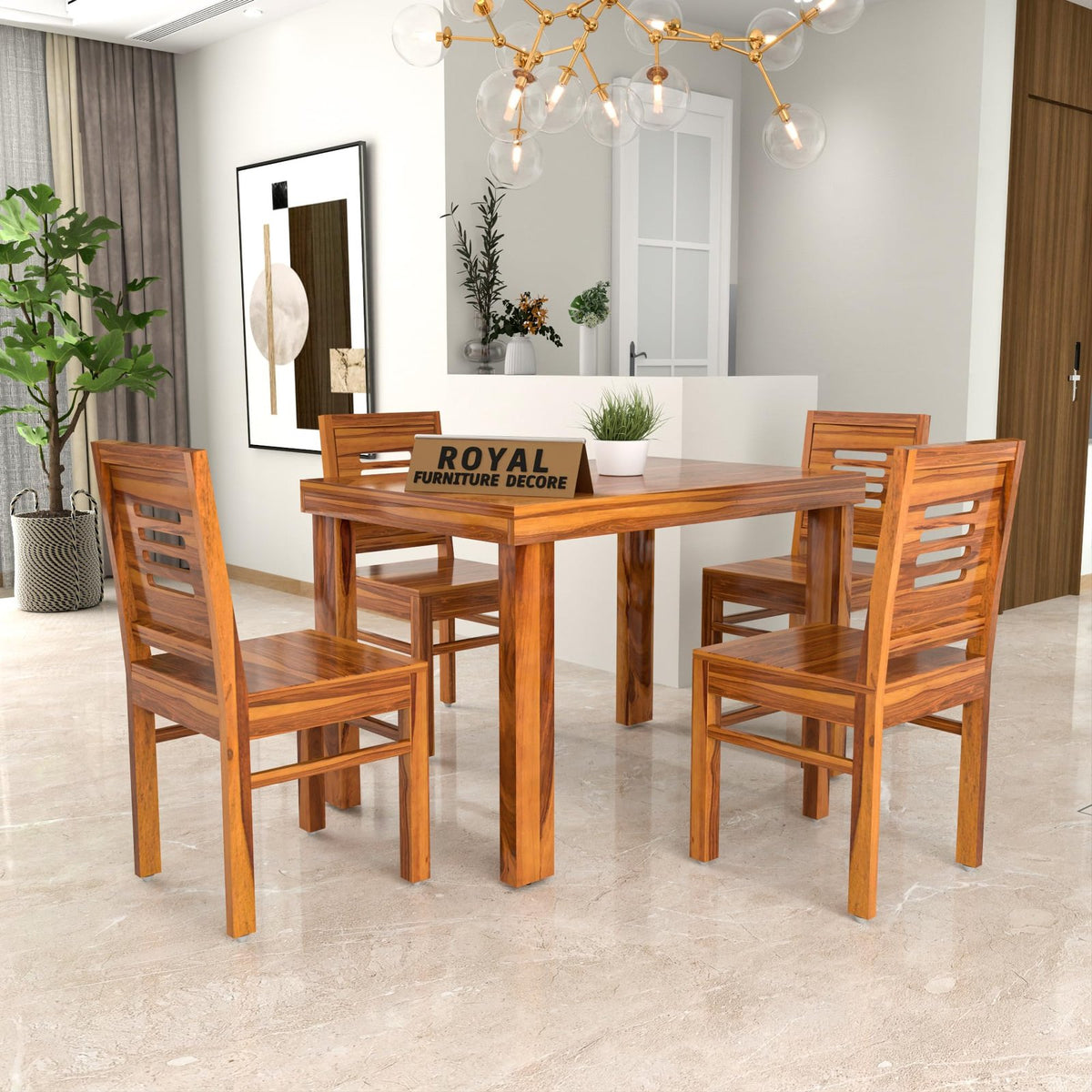 Royal Furniture Decor Solid Sheesham Wood 4 Seater Dining Table Set Without Cushioned Chairs for Dining Room | Living Room | Home & Office | Hotels Restaurant & Cafe (4 Seater, Honey D)