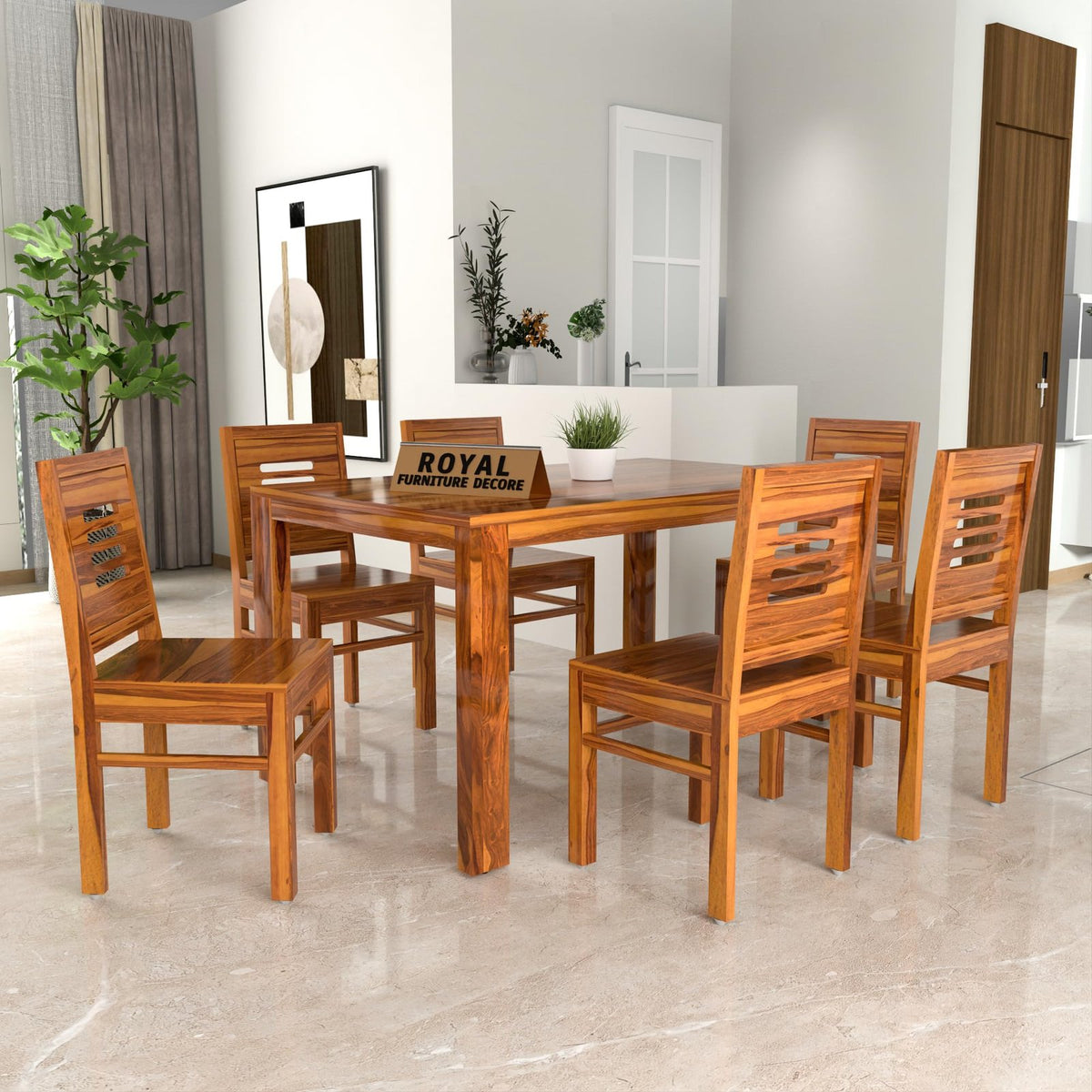 Royal Furniture Decor Solid Sheesham Wood 6 Seater Dining Table Set Without Cushioned Chairs for Dining Room | Living Room | Home & Office | Hotels Restaurant & Cafe (6 Seater, Honey D)