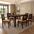 Royal Furniture Decor Solid Sheesham Wood 6 Seater Dining Table Set with Cushioned Chairs for Dining Room | Living Room | Home & Office | Hotels Restaurant & Cafe (6 Seater, Walnut Finish D)