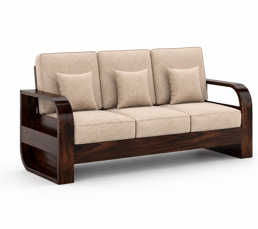 Royal Furniture Decor 5-Seater Wooden Sofa Set, Beige Fabric