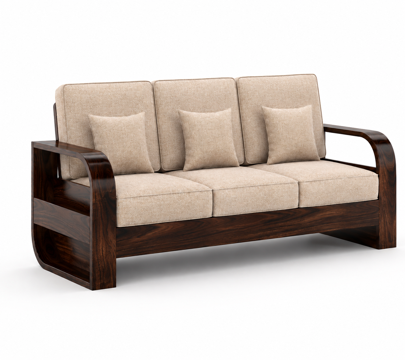 Royal Furniture Decor 5-Seater Wooden Sofa Set, Beige Fabric
