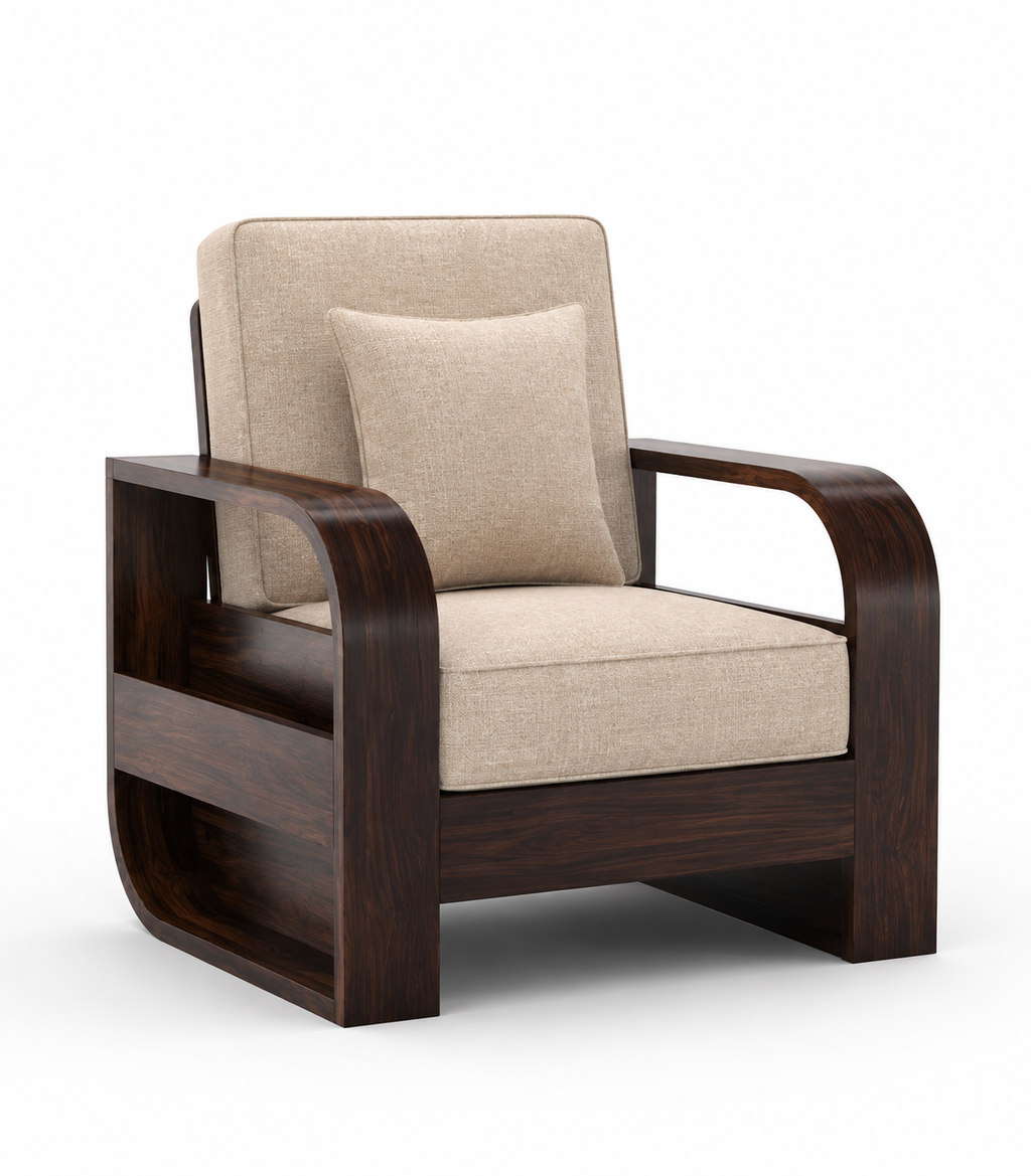 Royal Furniture Decor 5-Seater Wooden Sofa Set, Beige Fabric