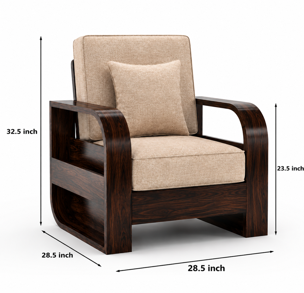 Royal Furniture Decor 5-Seater Wooden Sofa Set, Beige Fabric