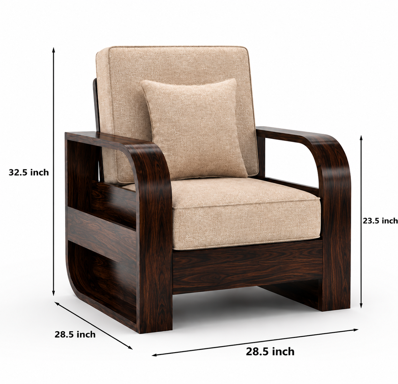 Royal Furniture Decor 5-Seater Wooden Sofa Set, Beige Fabric