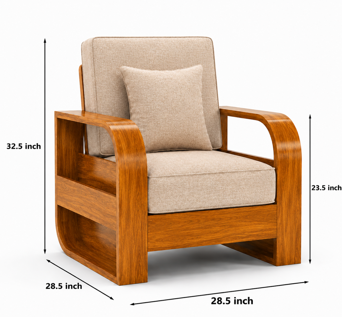 RFD Royal Furniture Decor 5-Seater Wooden Sofa Set, Beige Fabric
