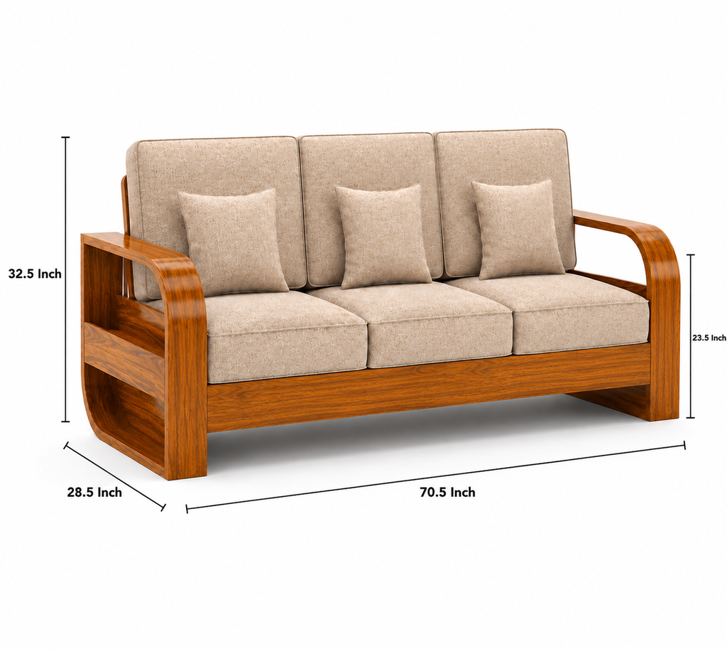 RFD Royal Furniture Decor 5-Seater Wooden Sofa Set, Beige Fabric