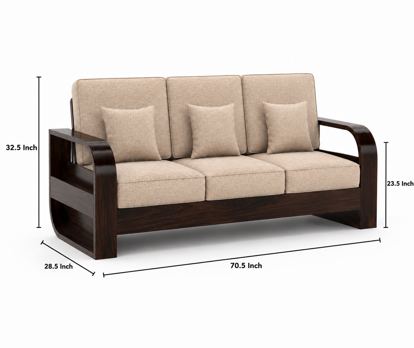 Royal Furniture Decor 5-Seater Wooden Sofa Set, Beige Fabric