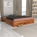 RFD - Royal Furniture Decor Solid Sheesham Wood Low Height Platform King Size Bed with Storage for Bedroom Wooden Double Bed (Natural Finish)