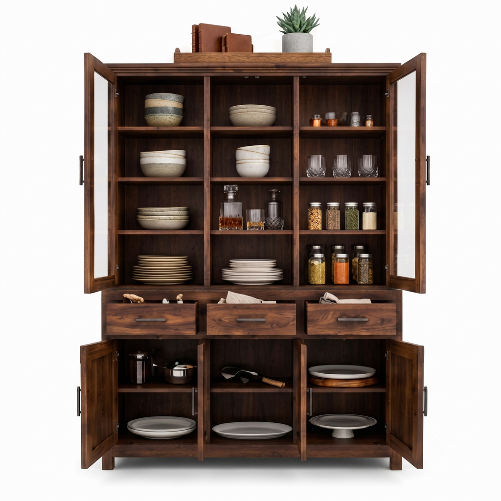 RFD Solid Wood Display Cabinet with Glass Doors and Drawers