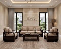 Royal Furniture Decor 5-Seater Wooden Sofa Set, Beige Fabric