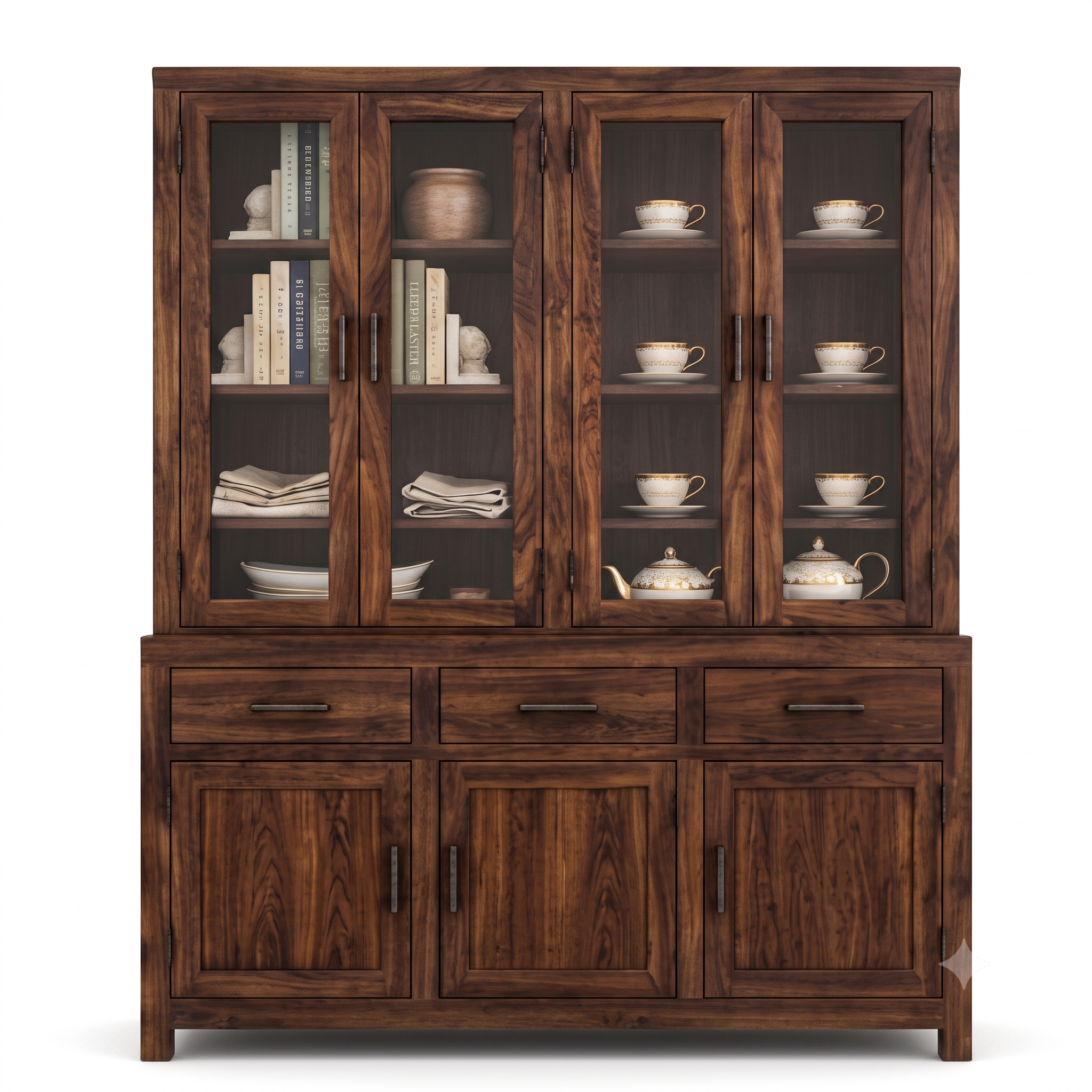 RFD Solid Wood Display Cabinet with Glass Doors and Drawers