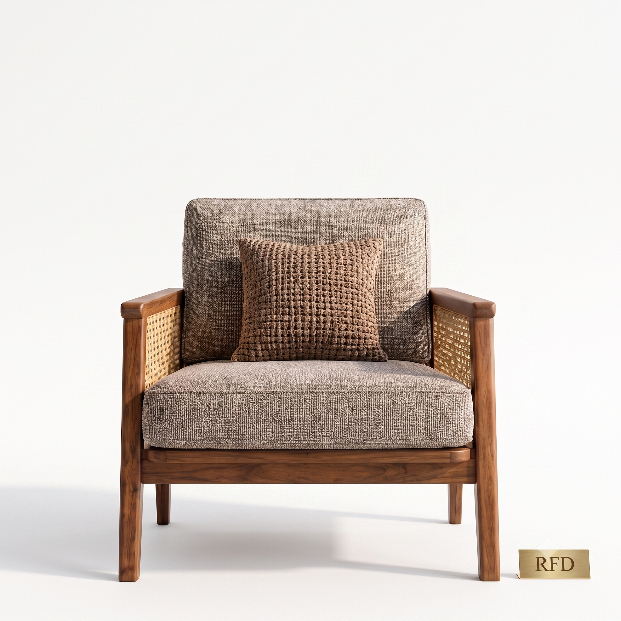 RFD Solid Sheesham Wood 5 Seater Sofa Set (3+1+1) with Cane Armrests | Light Grey Upholstery
