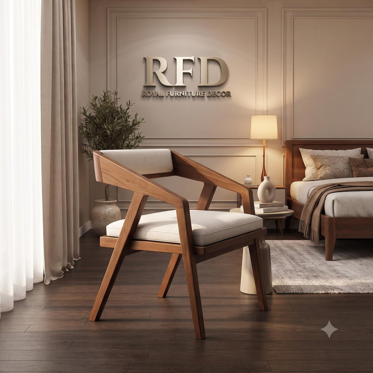 RFD - Royal Furniture Decor Wooden Accent Chair with Upholstered Cushion
