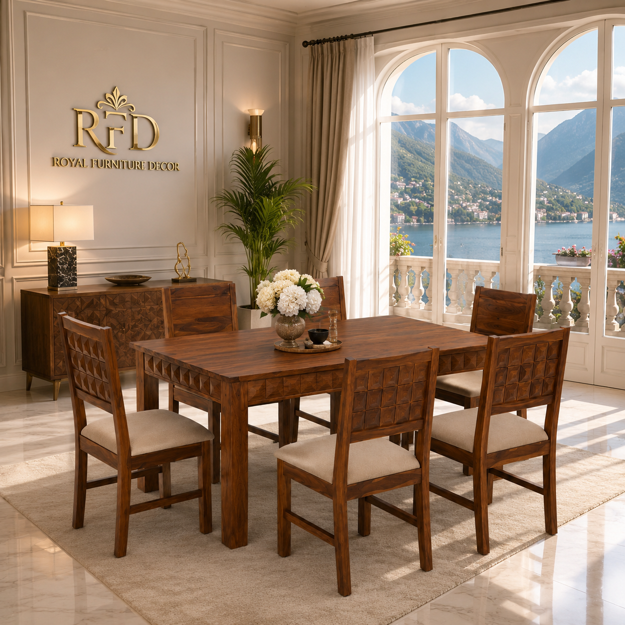 RFD - Royal Furniture Decor 6-Seater Solid Wood Dining Table Set