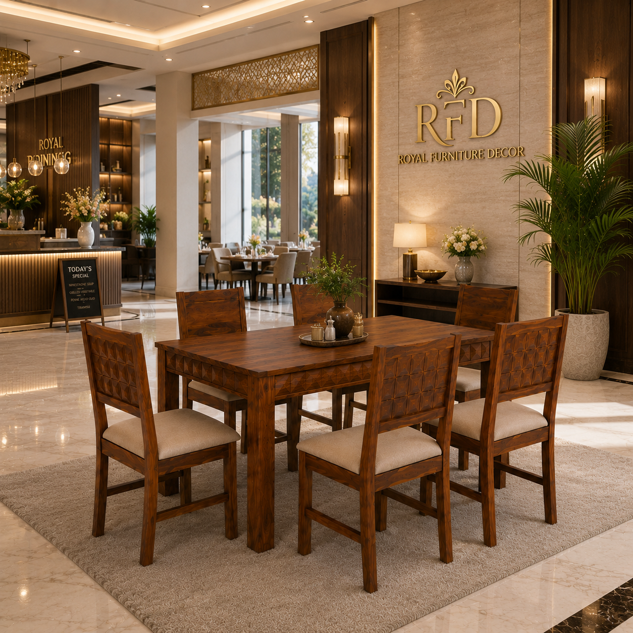 RFD - Royal Furniture Decor 6-Seater Solid Wood Dining Table Set