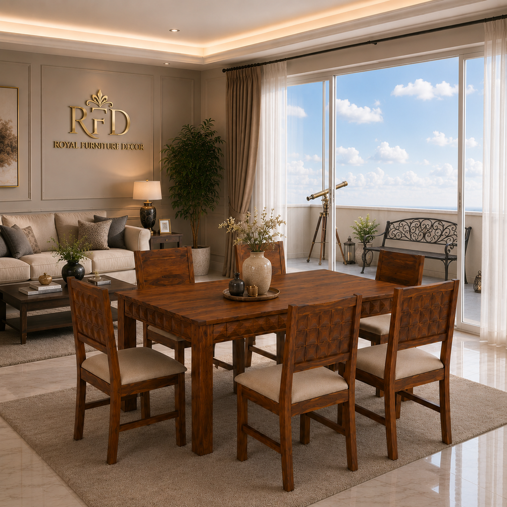 RFD - Royal Furniture Decor 6-Seater Solid Wood Dining Table Set