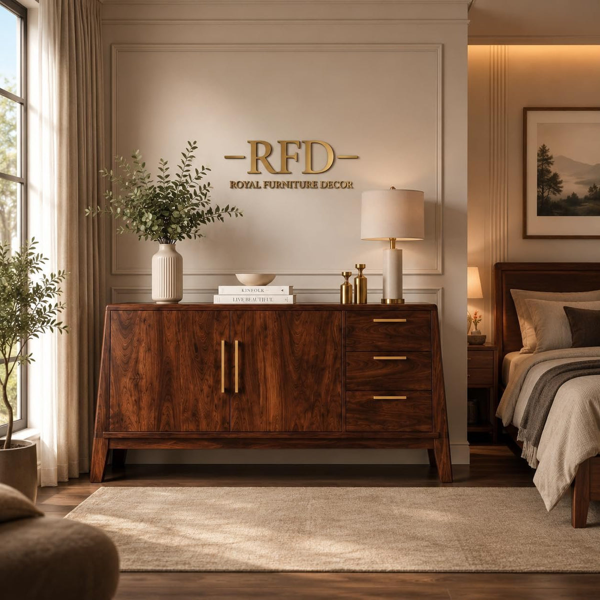 Royal Furniture Decor Wooden Sideboard Cabinet with 3 Drawers