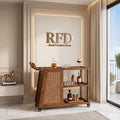 Royal Furniture Decor Bar Cart with Rattan Door, Walnut Wood