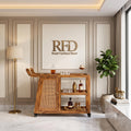 Royal Furniture Decor Bar Cart with Rattan Door, Natural Honey Finish