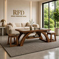 Royal Furniture Decor Solid Wood Coffee Table Set with 2 Stools