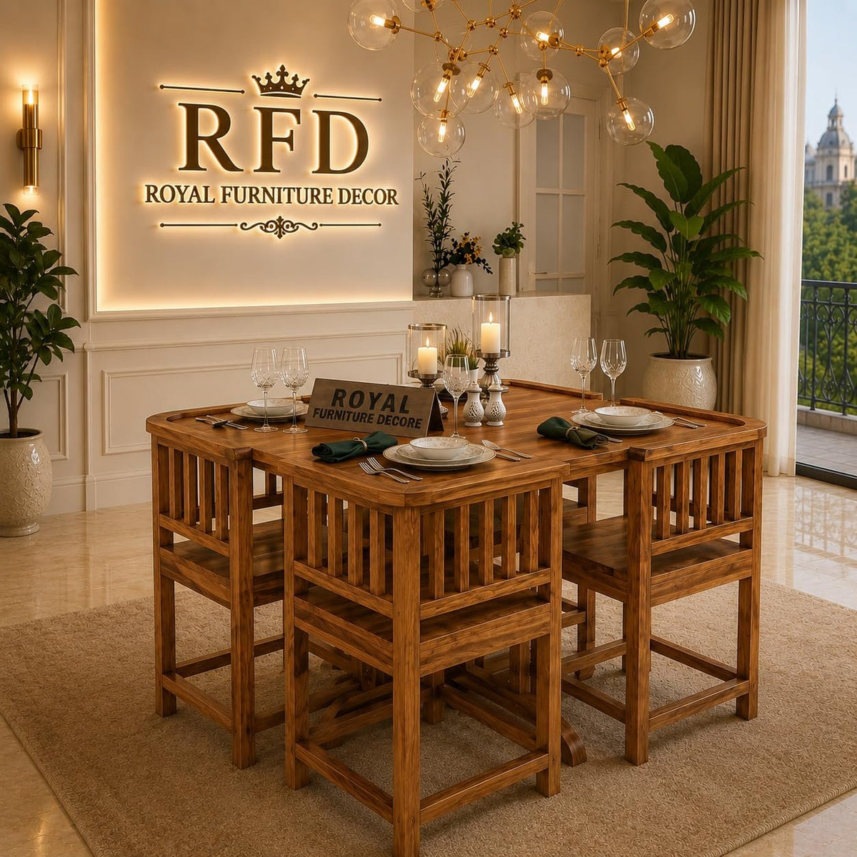 RFD - Royal Furniture Decore Sheeshm Wood Natural Finish 4-Seater Dining Table Set