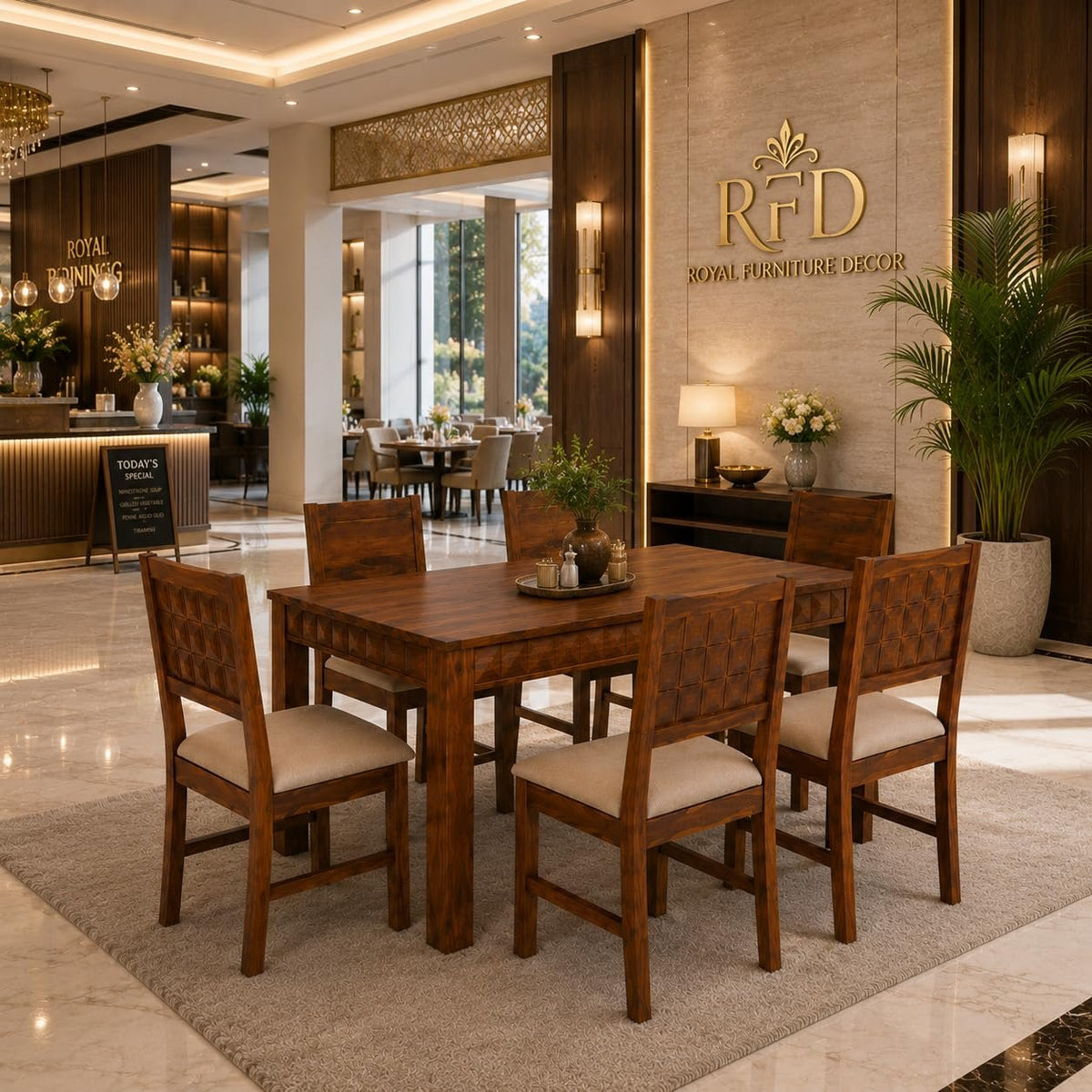 Royal Furniture Decor 6-Seater Solid Wood Dining Table Set