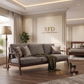 RFD - Royal Furniture Decor Solid Sheesham Wood 3 Seater Sofa for Living Room, Premium Wooden Frame with High Density Cushions, Grey