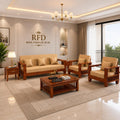 RFD - Royal Furniture Decor Sheesham Wooden 5 Seater Sofa Set For Living Room | Rosewood Cushion Sofa With Side Newspaper Holder For Home & Office | Lounge (Honey, 3+1+1 Seater)