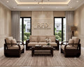 Royal Furniture Decor 5-Seater Wooden Sofa Set, Beige Fabric
