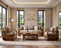 Royal Furniture Decor 5-Seater Wooden Sofa Set, Beige Fabric