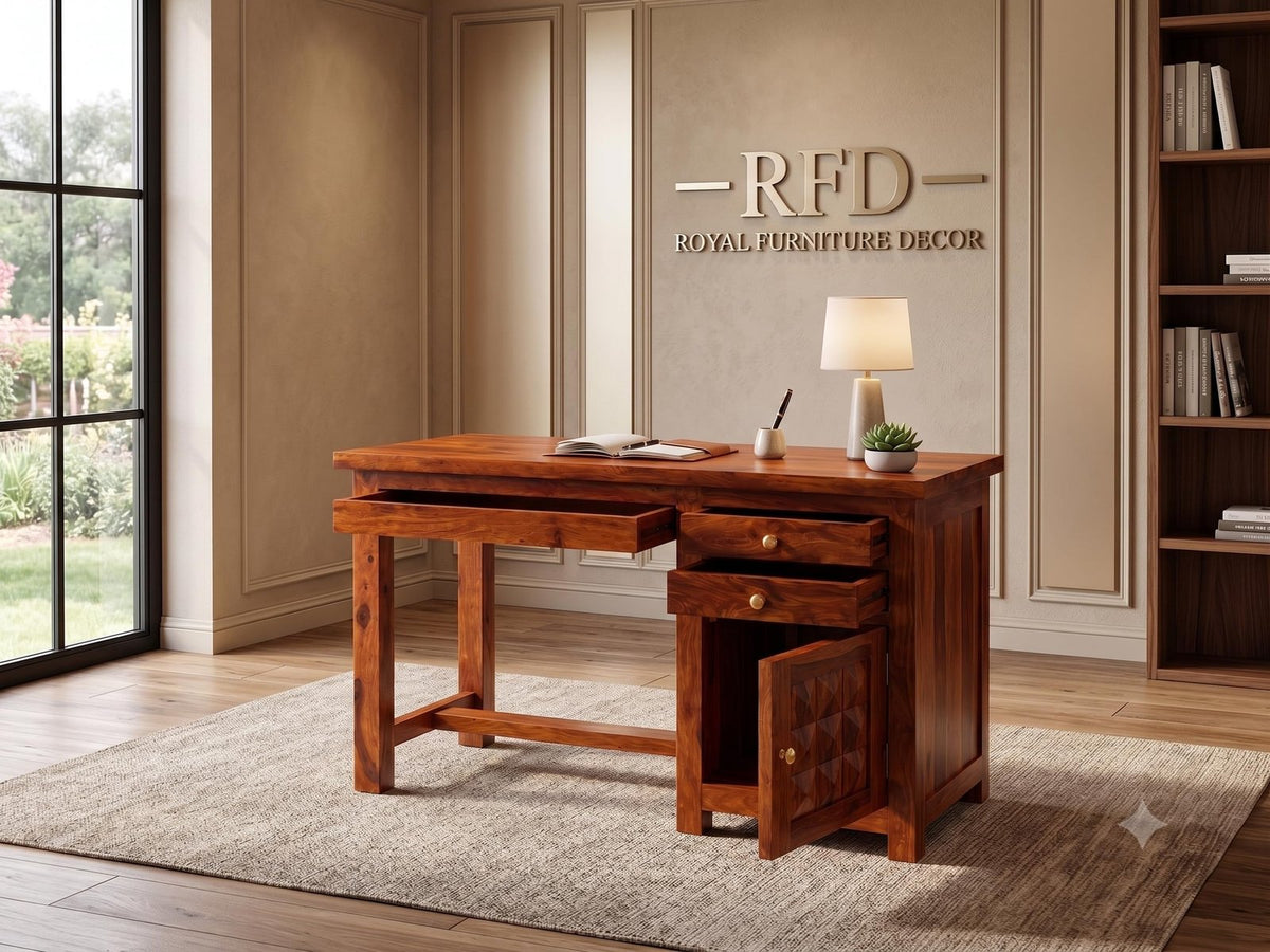 Royal Furniture Decor Solid Wood Writing Desk with Drawers and Cabinet