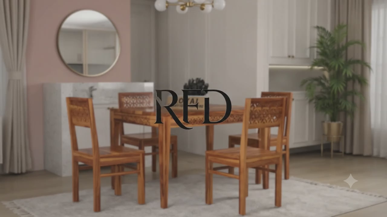 RFD Solid Sheesham Wood 4 Seater Dining Table Set | Honey Finish | Without Cushion